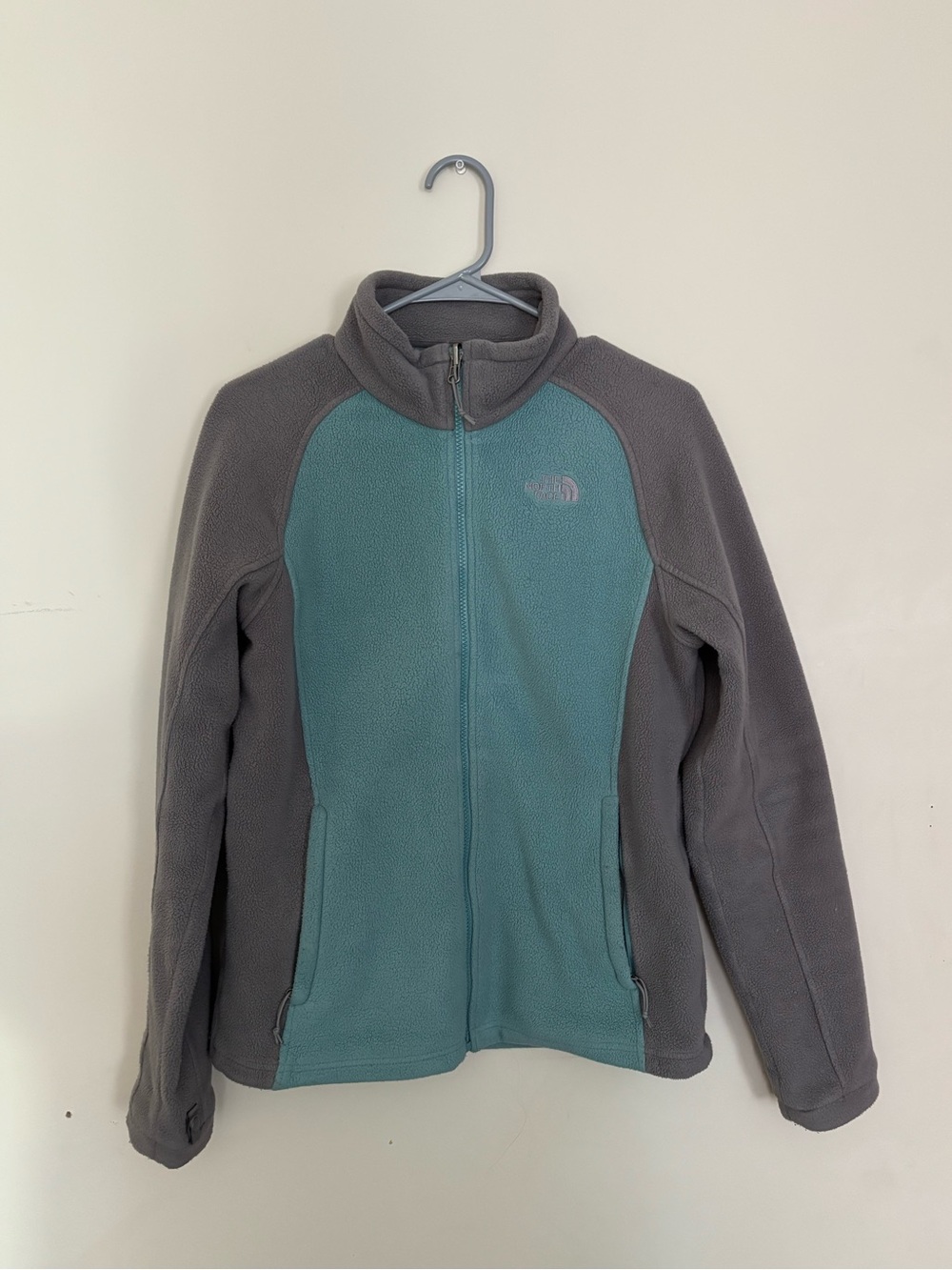 The North Face Khumbu Full Zip Up Pockets Fleece Jacket Teal Grey Size M